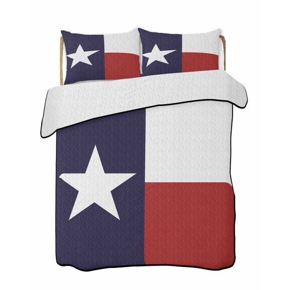 Blue Red White Texas Flag with Star Summer Quilt Set Queen Size,Soft Quilted Bedding Set with 2 Pillow Shams,Minimalistic Geometric Stripe All Season Bedspread Coverlet for Bedroom 90"x96"