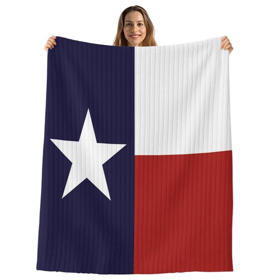 Blue Red White Texas Flag with Star Throw Blanket,Flannel Fleece Blanket with Striped Design for Couch,Minimalistic Geometric Stripe Soft All Season Plush Blankets for Loveseat Sofa Bed 60"x80"