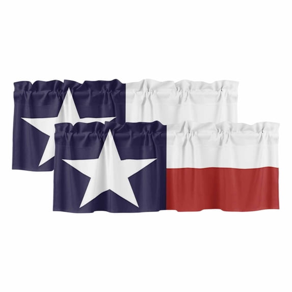 Blue Red White Texas Flag with Star, Valances for Windows, Minimalistic Geometric Stripe Light Filtering Kitchen Curtains, Rod Pocket Window Valance Curtains for Living Room, 42"Wx18"L, 2 Panels