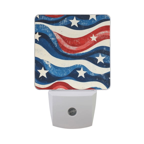 Blue Red White Waves with Stars LED Night Light with Smart Sensor Plug Into Wall Dusk to Dawn 2 packs