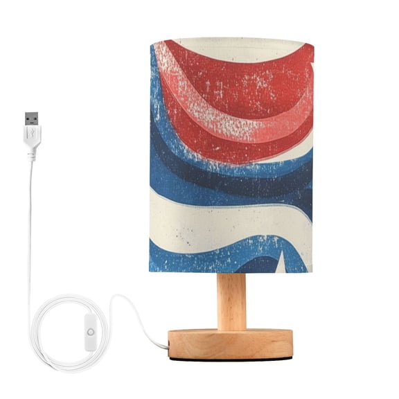 Blue Red White Waves with Stars Table Lamp with USB Port LED Warm Light Lamp Night Light Home Decor