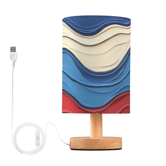 Blue Red White Wavy Stars Oil Painting Table Lamp with USB Port LED Warm Light Lamp Night Light Home Decor