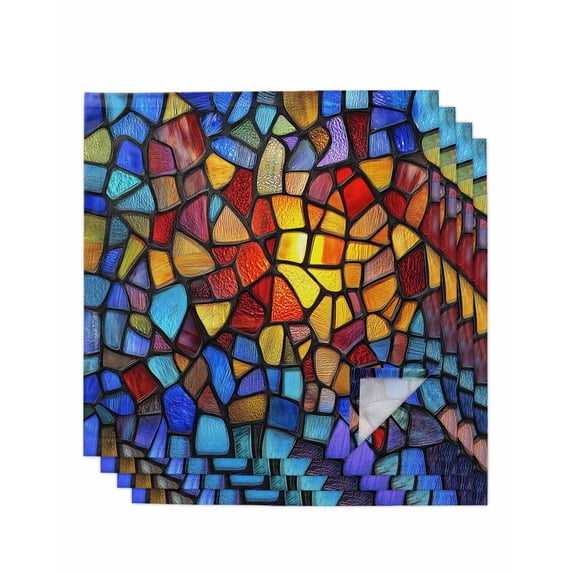 Blue Red Yellow Cloth Napkins Washable Set of 4, Modern Colored Rainbow Stained Glass Reusable Dinner Table Napkins Cloth Bulk for Weddings Kitchen Restaurants Hotel Events Parties 20 x 20 Inch