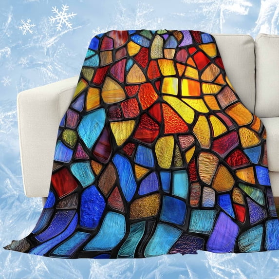 Blue Red Yellow Cooling Blanket,Lightweight Breathable Summer Throw Blanket with Double Sided Cold Effect,Modern Colored Rainbow Stained Glass Picnic Blankets Bed Sheet for Hot Sleepers 50"x60"