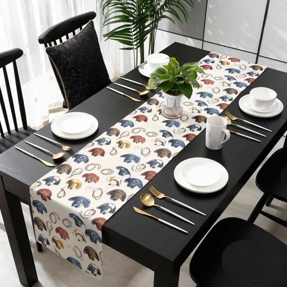 Blue Red Yellow Cotton Linen Long Table Runner 13 x 108 inch Watercolor Western Cowboy Non-slip Rectangular Dining Table Decor for Wedding Party Holiday Dinner