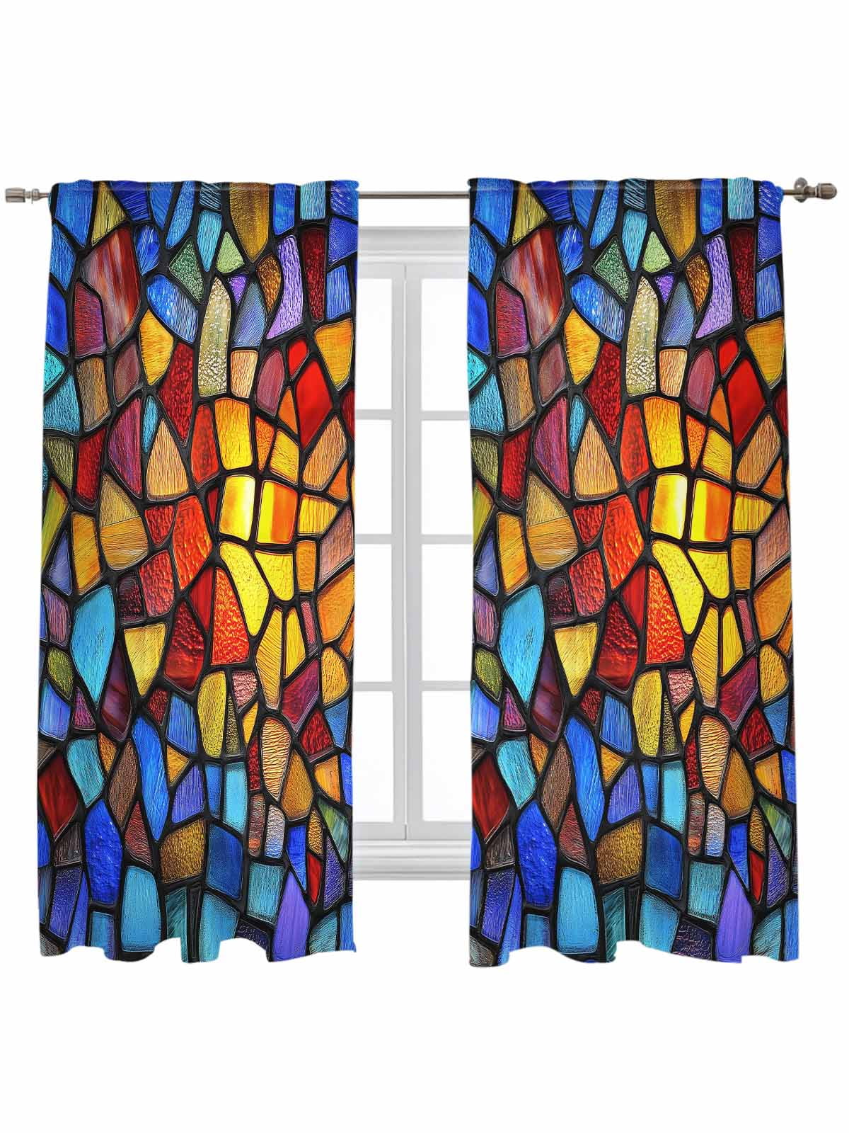 Blue Red Yellow Curtains 63 Inch Length,Sheer Curtains for Bedroom ...