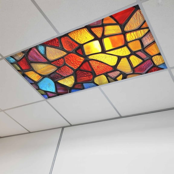 Blue Red Yellow Magnetic Fluorescent Light Covers for Ceiling Lights 2x4Ft, Modern Colored Rainbow Stained Glass Office Classroom Kitchen Drop Ceiling Light Covers Lighting Filters Shade Panel 1 Pack