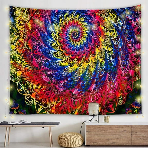 Blue Red Yellow Mandala Tapestry Wall Hanging Decor Vintage Psychedelic Aesthetic Tapestries Bohemian Wall Art Boho Home Decoration for Bedroom Living Room Dorm 80x60inch