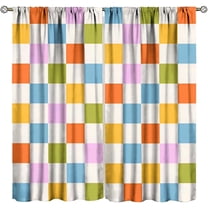 Blue Red Yellow Orange Buffalo Check Plaid Curtains, Rustic Farmhouse Print for Room Window Decor, Rod Pocket Drapes for Living Room Bedroom Kitchen-53"W x 84"L (Pack of 2)
