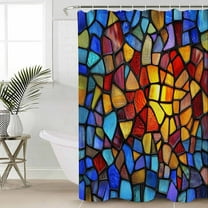 Blue Red Yellow Waterproof Fabric Shower Curtain, Modern Colored Rainbow Stained Glass Shower Curtain for Bathroom Curtains Bathtubs Hotel Washable Shower Curtains with 12 Hooks Small 36x78in