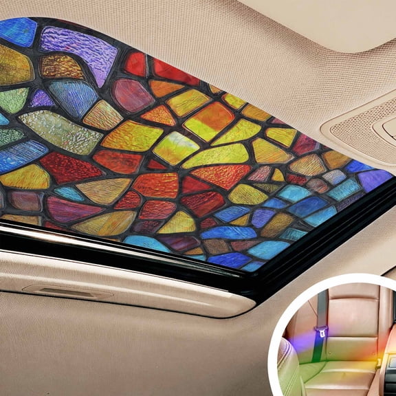 Blue Red Yellow Window Privacy Film Rainbow Static Cling Stain Glass Window Film for Glass Door, Decorative Sunroof Decal Sticker for Car Bathroom 17.7"x39.3" Modern Colored Rainbow Stained Glass