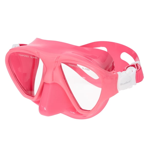 Blue Reef Static Mask & Snorkel Package for Freediving, Spearfishing, Scuba Diving, Snorkeling, Soft Comfortable Silicon Skirt, Tempered Glass, Rose