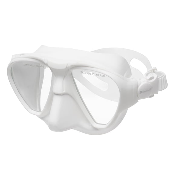 Blue Reef Static Mask & Snorkel Package for Freediving, Spearfishing, Scuba Diving, Snorkeling, Soft Comfortable Silicon Skirt, Tempered Glass, White
