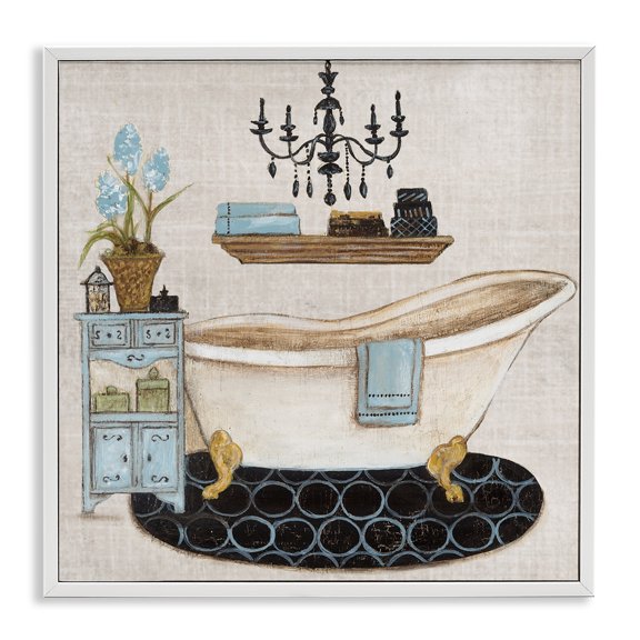 Stupell Industries Blue Relaxation Bath White Framed Giclee Art, design by Janet Tava, 12 x 12