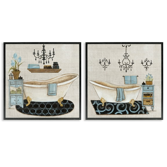 Stupell Industries Blue Relaxation Bathroom 2 Piece Black Framed Giclee Art Set, design by Janet Tava, 24 x 24