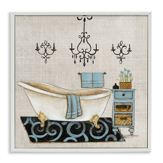 Stupell Industries Blue Relaxation Bathtub White Framed Giclee Art, design by Janet Tava, 17 x 17
