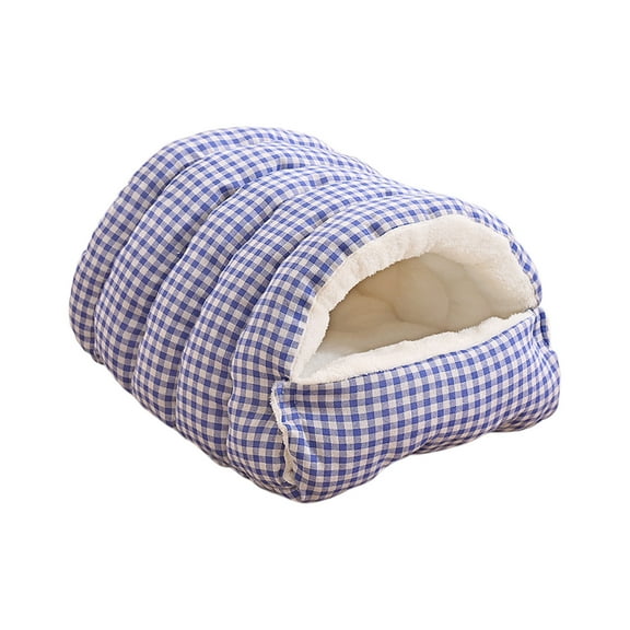 Blue Removable Washable Pet Bed Winter Warm Cat Dog House Semi-Enclosed Pet Nest With Thick Flannel Two-Purpose Design For Indoor Pets