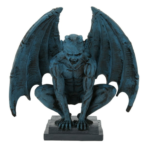 Blue Resin Gargoyle Statue, Lifelike Garden Ornament for Home & Yard Decor Gothic Charm