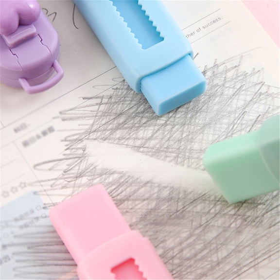 Blue Retractable Eraser, Sliding Push Pull Pencil Eraser for Writing and Drawing, Heart Design, 1 Pack