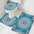 thumbnail image 1 of Blue Retro Boho Ethnic Bathroom Rugs Set Abstract Tribal Flower Non Slip Absorbent Soft Bath Mats 3 Piece Set with Bathroom Rug, U-Shaped Floor Mat, Toilet Seat Cover Small Size, 1 of 9