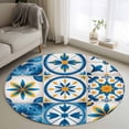 thumbnail image 1 of Blue Retro Boho Round Area Rugs 3 ft, Geometric Floral Traditional Spanish Style Washable Small Area Rug with Non-Slip Sturdy Edge Binding Round Front Door Mat Floor Carpet for Entryway, 1 of 9