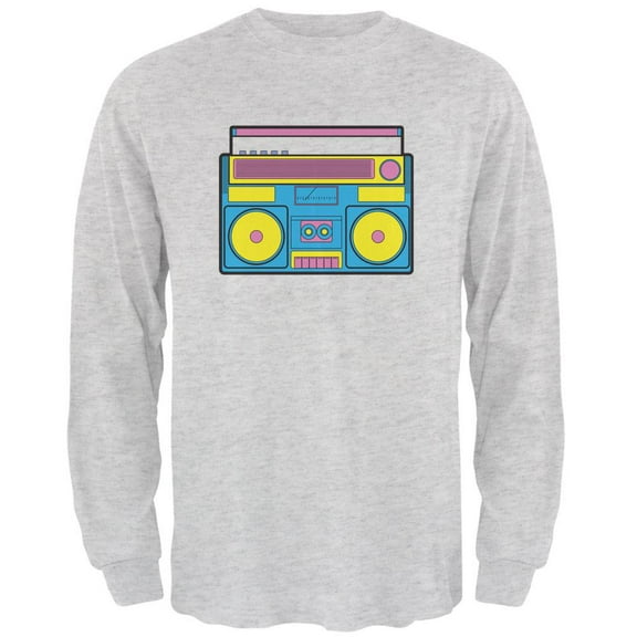 Blue Retro Boombox Stereo Mens Long Sleeve T Shirt Light Heather Grey MD