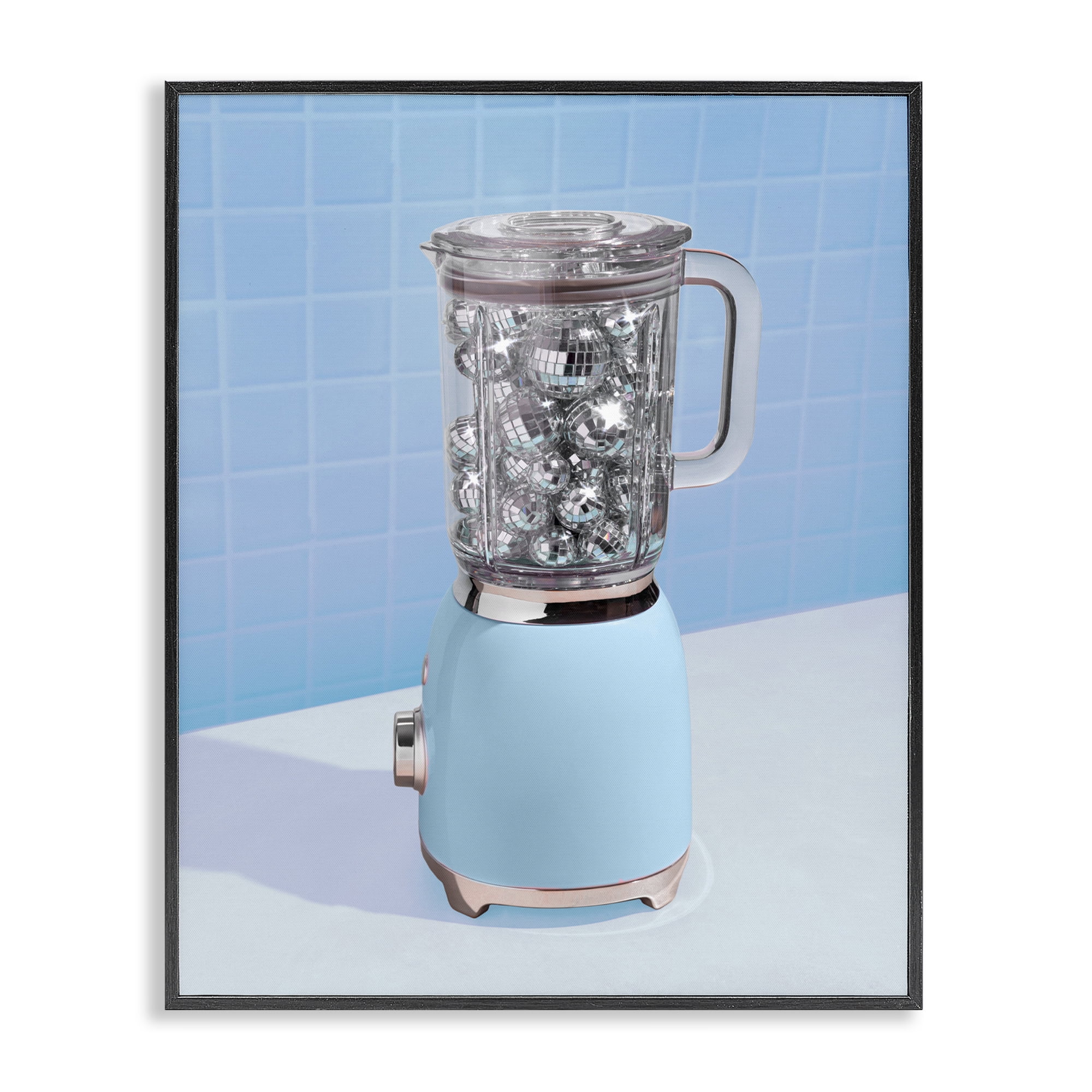 Blue Retro Disco Blender Black Framed Giclee Art, design by LISH Creative