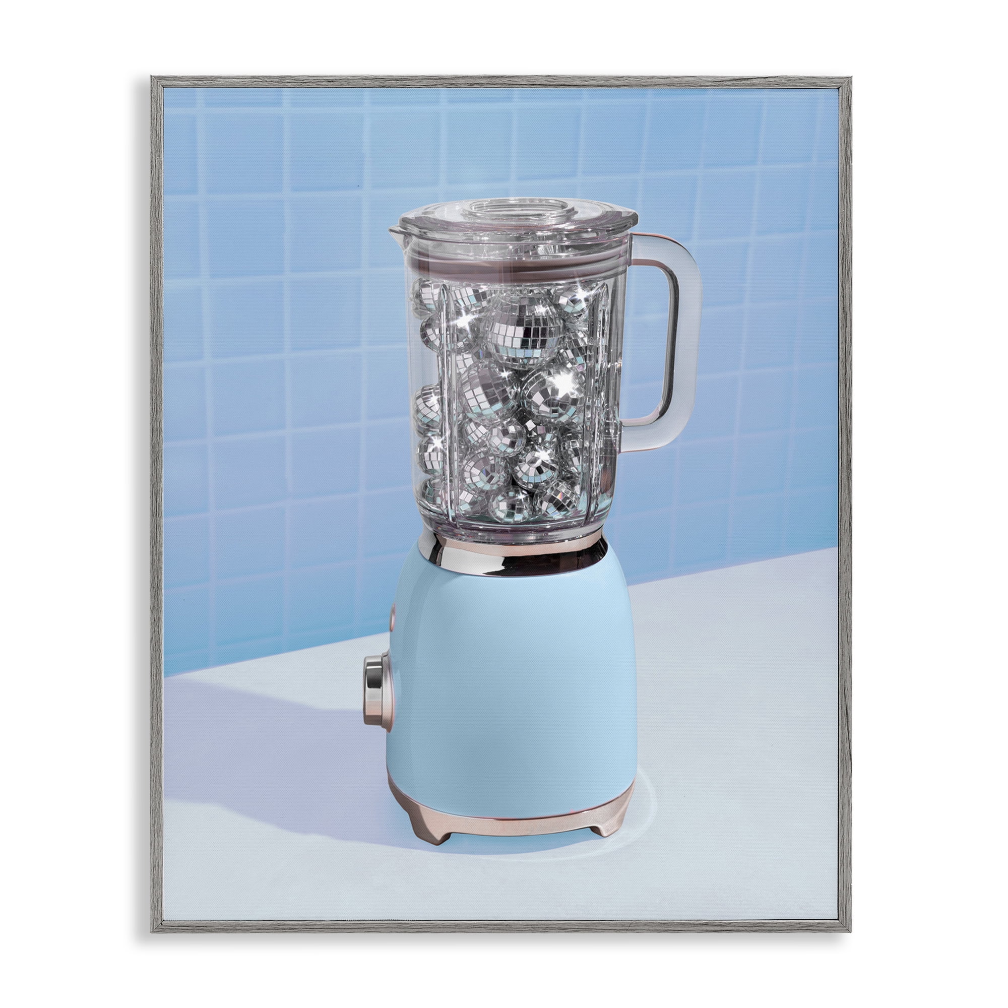 Blue Retro Disco Blender Gray Framed Giclee Art, design by LISH Creative