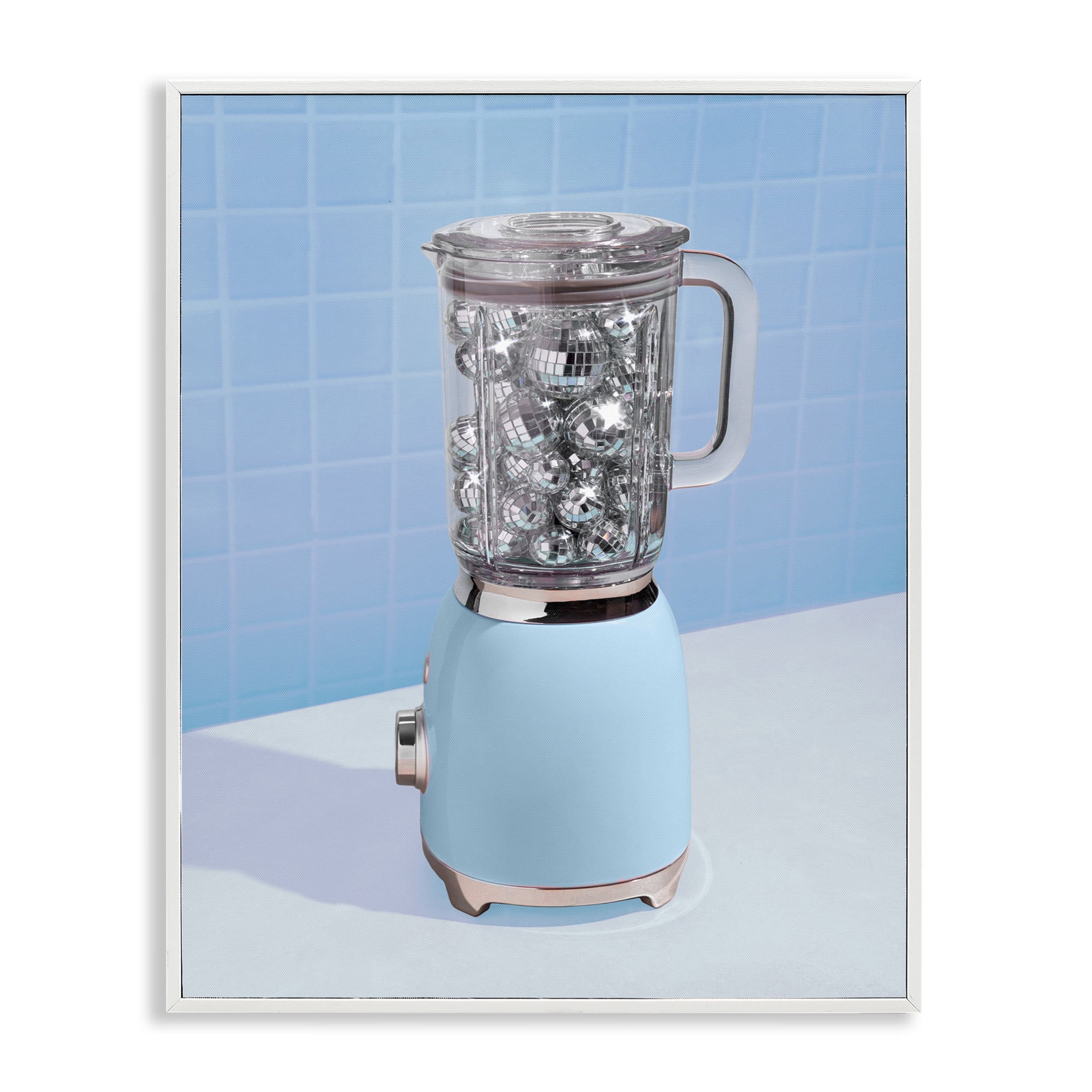 Blue Retro Disco Blender White Framed Giclee Art, design by LISH Creative