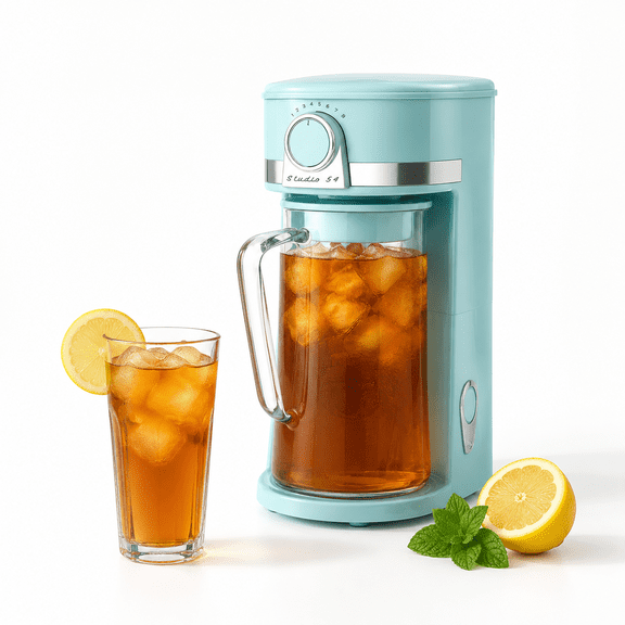 Blue Retro Iced Tea Maker with Infuser, 3-Quart Electric Cold Brew Machine for Coffee, Lattes and Fruit Infusions