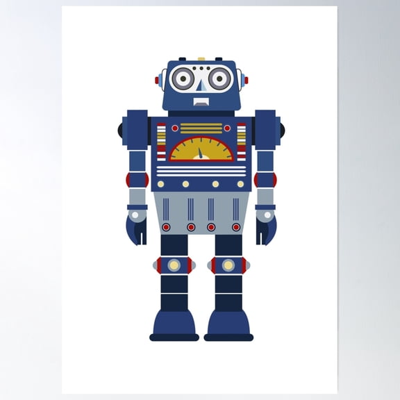 Blue Retro Robot Toy Print Home Decor Office Wall Art Living Room Decor, Paper Poster Only