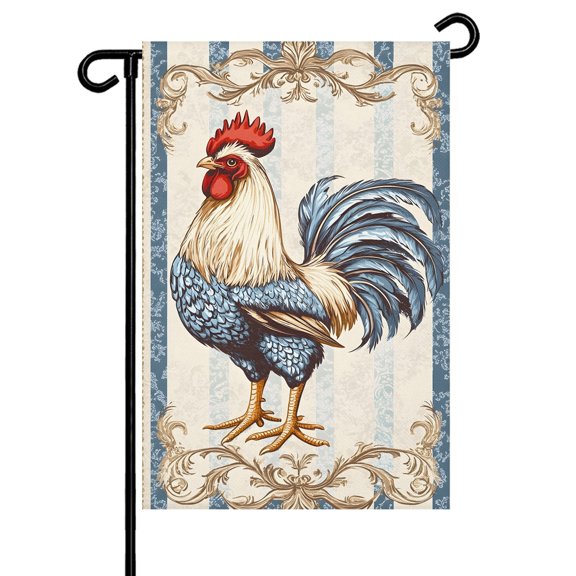 Blue Retro Rooster Garden Flag 12x18 Inch Farmhouse Chicken Vintage Rustic Country Double Sided Small Decorative Garden Flags for Outside, Outdoor Yard Porch Lawn Decoration