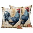thumbnail image 1 of Blue Retro Rooster Pillow Covers 2 Pack Farmhouse Pastoral Vintage Animal Rustic Country Pillowcase Waterproof Outdoor Throw Pillow Cover for Patio Garden Square Cushion 24”x24”, 1 of 9