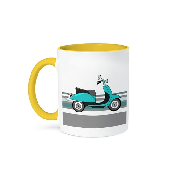 3dRose, Blue Retro Scooter , 15oz Two-Tone Yellow Mug