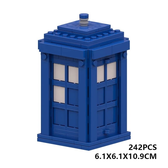 Blue Retro Telephone Booth MOC Building Blocks Street Scene Ornament Model