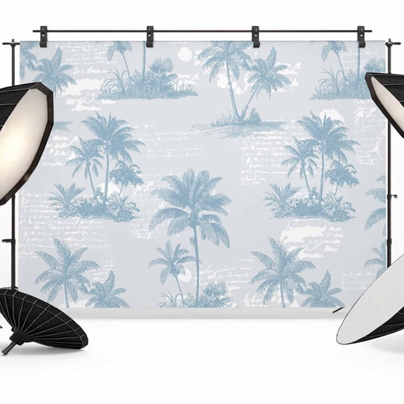 Blue Retro Tropical Photography Backdrop 7x5FT, Palm Trees Old Newspapers Summer Plant Photo Backdrops, Background for Photography Studio Photo Studio Background, Back Drop for Photoshoot