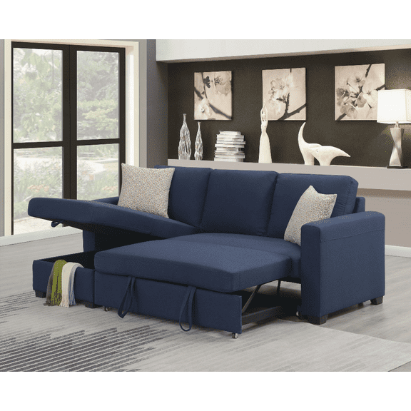 Blue Reversible Pop-Up Sleeper Sectional for Small Spaces | Easy Assembly Dining Set
