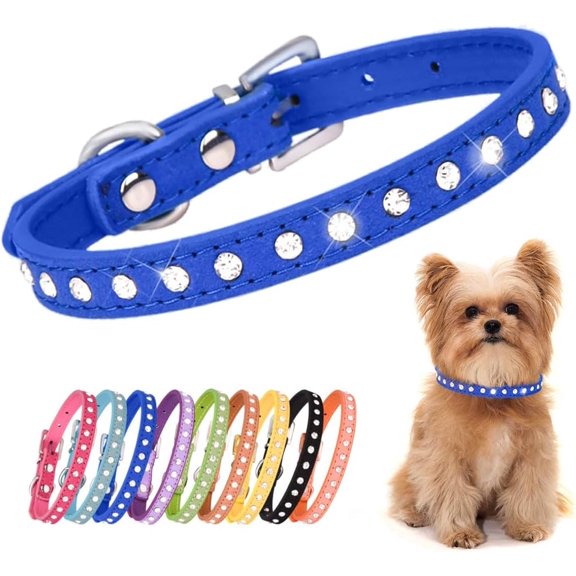Blue Rhinestone Dog Collars for Medium Dogs, Pretty Bling Dog Collar Crystal Jewel Glitter Diamond Female Puppy Collar for Small Medium Pet Girl Dogs, M
