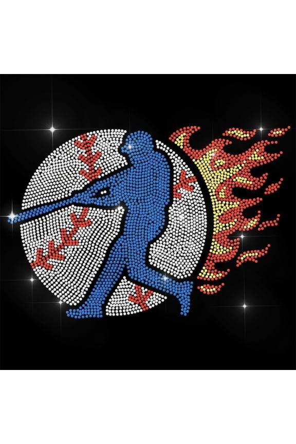 Blue Rhinestone Iron on Transfer Baseball Boy Bling Diamond Hotfix Patches for Clothes 11.6"x8.2" Large Iron On Sequin Applique for Jeans Jacket Caps Bag T-Shirts Shoes DIY Decor