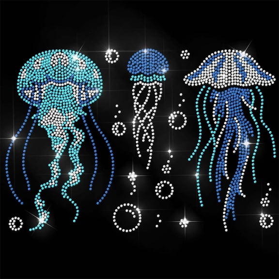 Blue Rhinestone Iron on Transfer Jellyfish Bling Diamond Hotfix Patches for Clothes 11.6"x8.2" Large Iron On Sequin Applique for Jeans Jacket Caps Bag T-Shirts Shoes DIY Decor Colorful