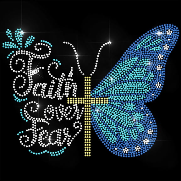 Blue Rhinestone Iron on Transfer Butterfly and Bling Diamond Hotfix Patches for Clothes 11.6"x8.2" Large Iron On Sequin Applique for Jeans Jacket