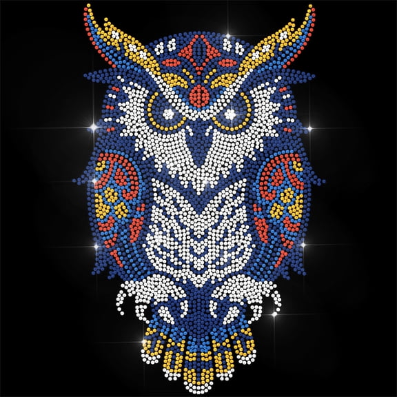 Blue Rhinestone Iron on Transfer Mandala Owl Pattern Bling Diamond Hotfix Patches