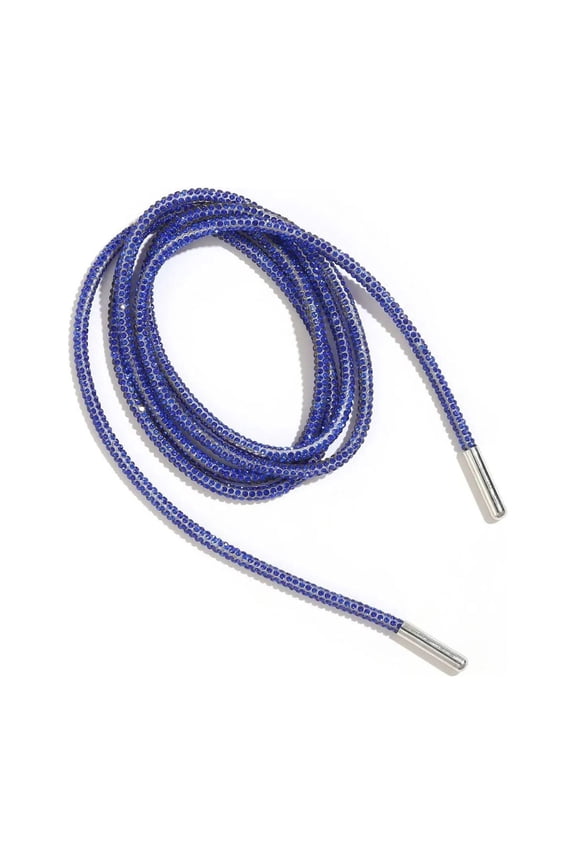 Blue Rhinestone Shoelaces For Shoes Glitter Round Rope Drawstring Cord Replacement For Sneakers Hoodies Casual Decor Accessory Size 120