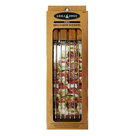 Blue Rhino 00381TV Oval Wood Handle Double Pronged Skewers, 4 Pack