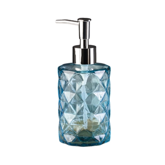 Blue Rhombus Press Soap Bottle Liquid Dispenser Glass Material For Shampoo Shower Gel Bathroom Decor Blue Theme 7.09X2.76 Inches