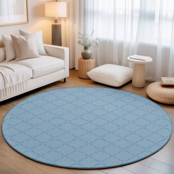 Blue Rhombus Round Area Rugs 3 ft, Modern Blue Plaid Abstract Geometric Diamond Lattice Washable Small Area Rug with Non-Slip Sturdy Edge Binding Round Front Door Mat Floor Carpet for Entryway