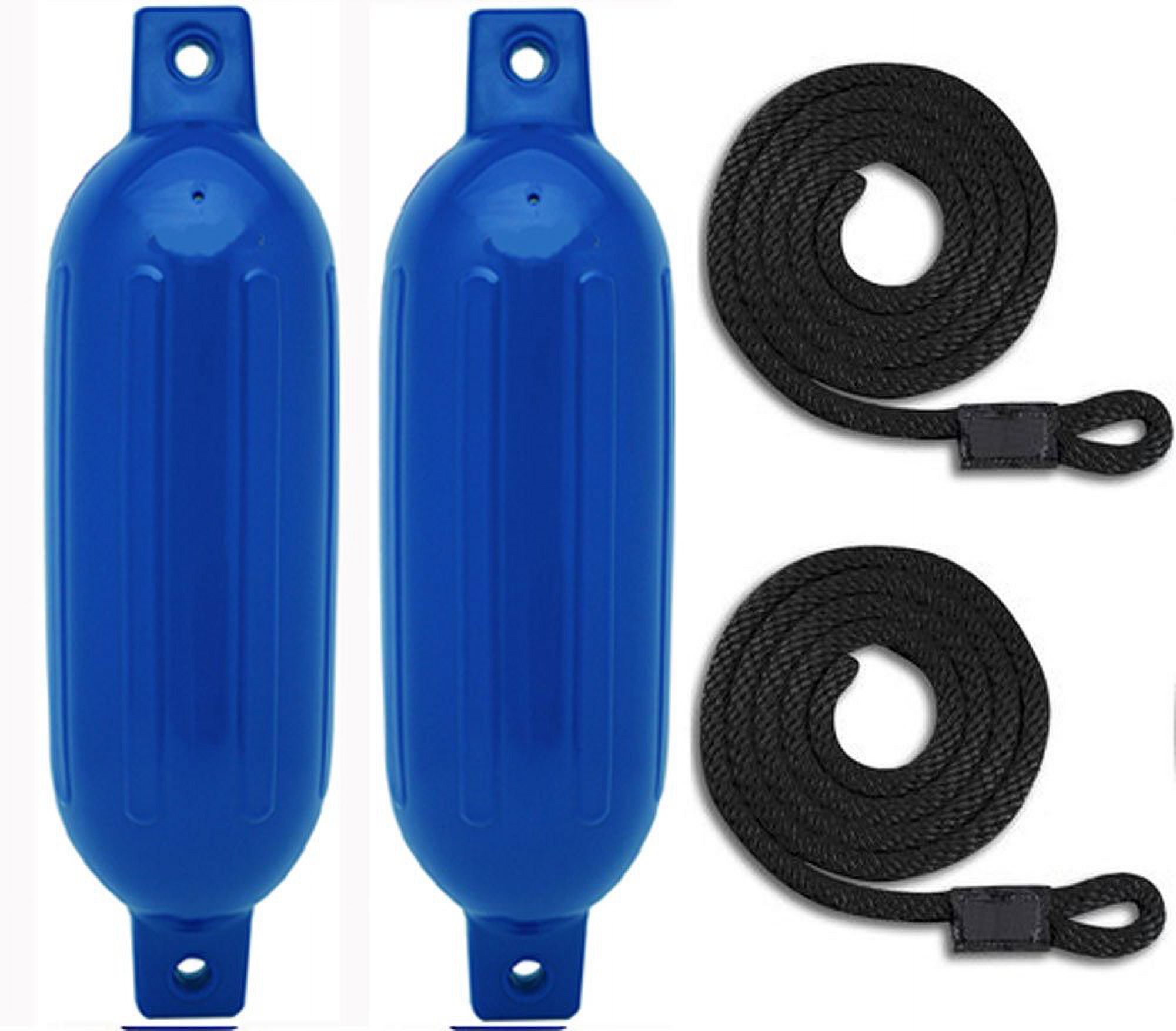 Blue Ribbed Boat Fender Bumper Pack W/Fender Lines