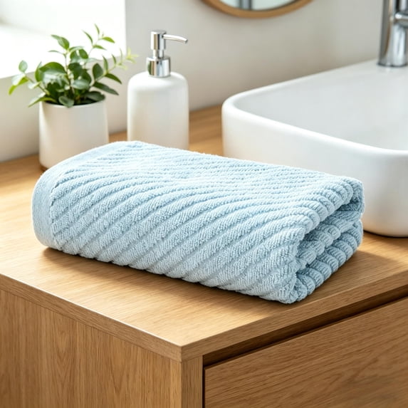 Blue Ribbed Hand Towels for Bathroom 13 x 29 Inch 100% Cotton Soft Absorbent Soft Feeling Fast Drying Towels Hotel Spa Towel Face Towel