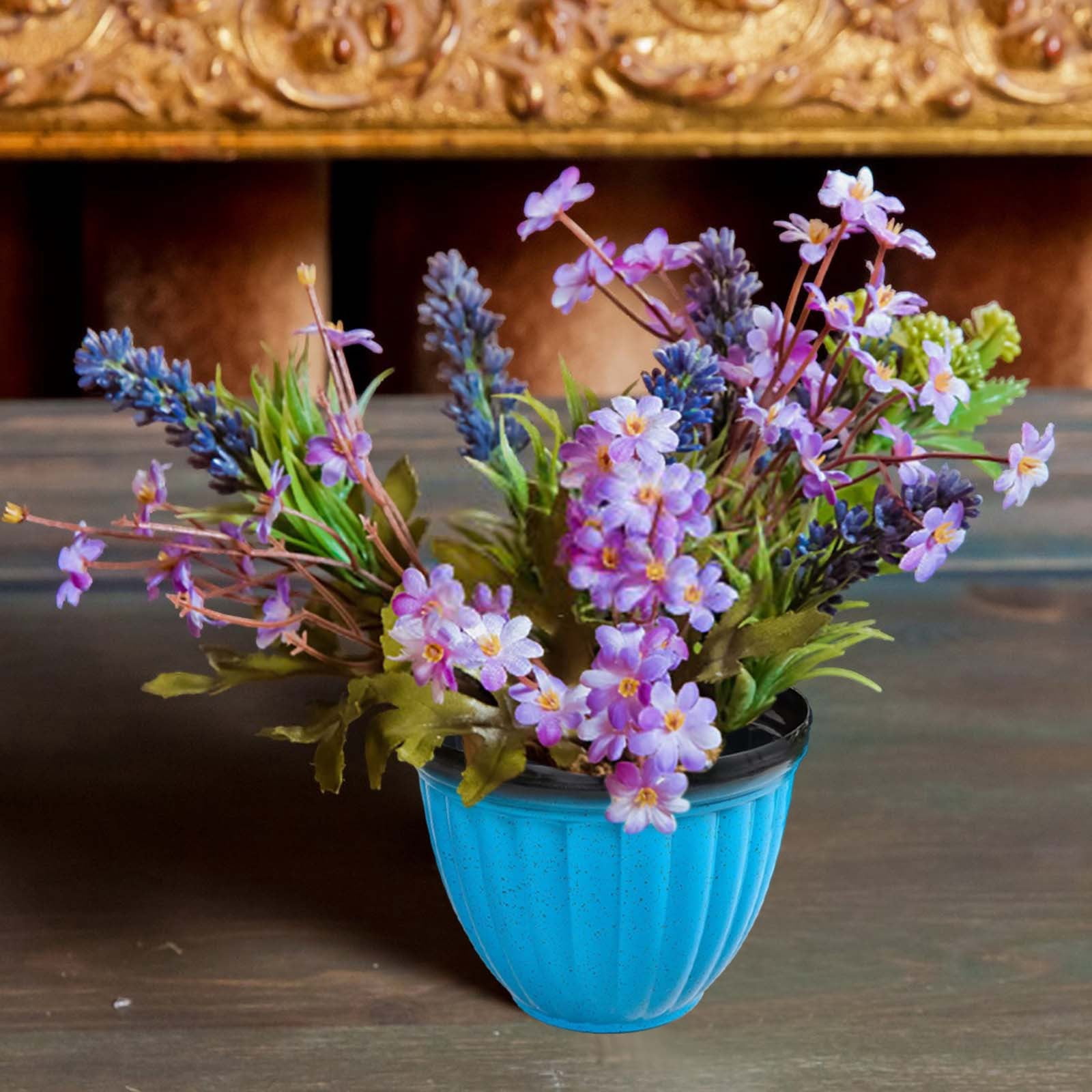 [Blue] Ribbed Plastic Plant Pot, Large Ribbed Plastic Planter Pots For ...