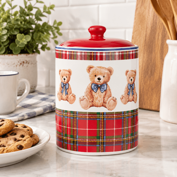 Blue Ribbon Bear Ceramic Cookie Jar, Airtight, 86 Oz, 9 Inch